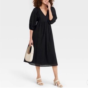 (XS) - A New Day Women’s Balloon 3/4 Sleeve Eyelet Dress